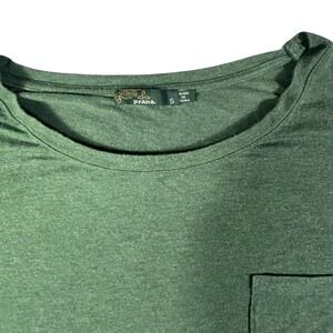 Prana Womens Long Sleeve Pocket T-Shirt Green Heathered Crew Neck Size S